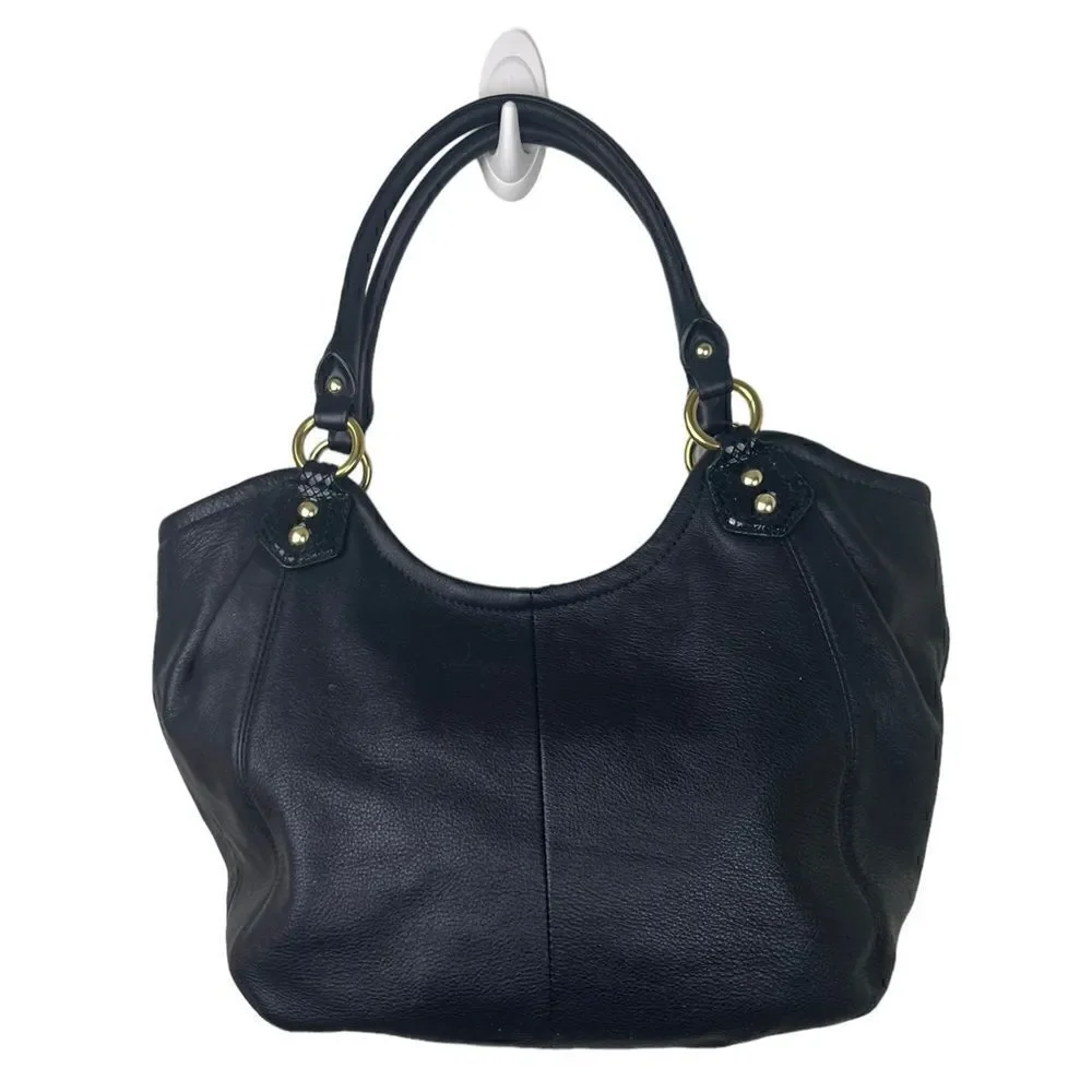 Coach Blk Leather Ashley Satchel w/Pleat Detail Embossed Accents Gold Fittings